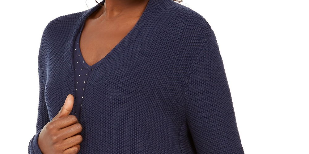 JM Collection Women's Cotton Side-Button Open-Front Cardigan Blue Size Extra Large