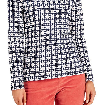 Charter Club Women's Printed Pima Cotton Top White Size Extra Large