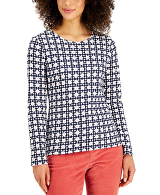 Charter Club Women's Printed Pima Cotton Top White Size Extra Large