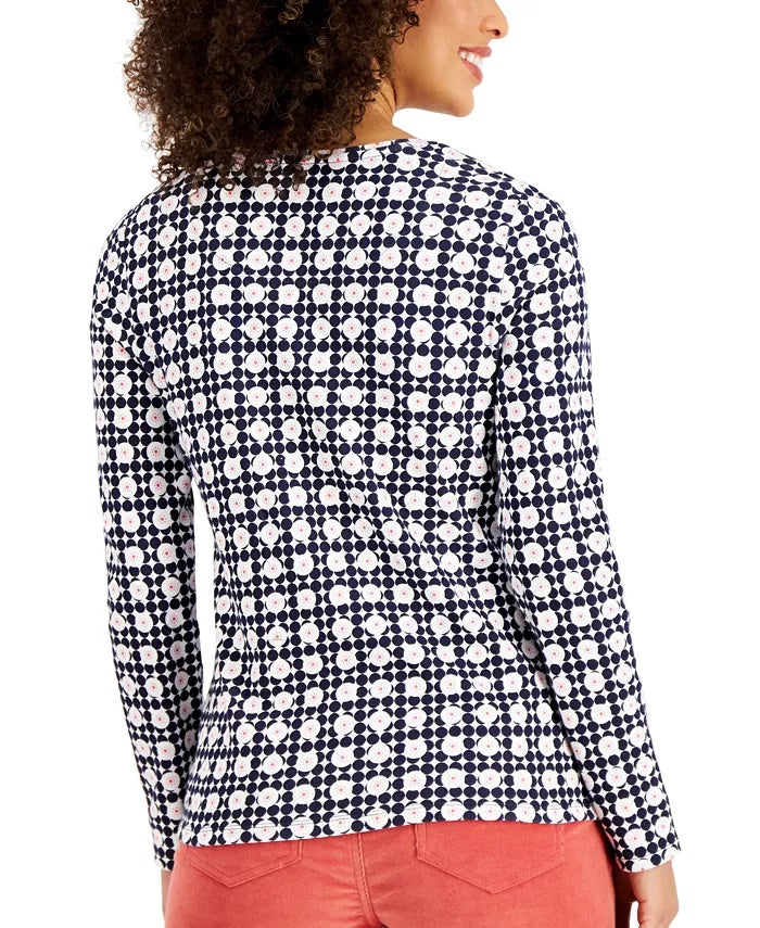 Charter Club Women's Printed Pima Cotton Top White Size Medium