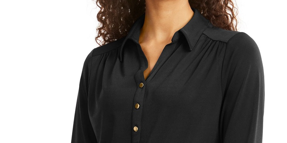 Charter Club Women's Knit Polo Shirt Black Size Medium