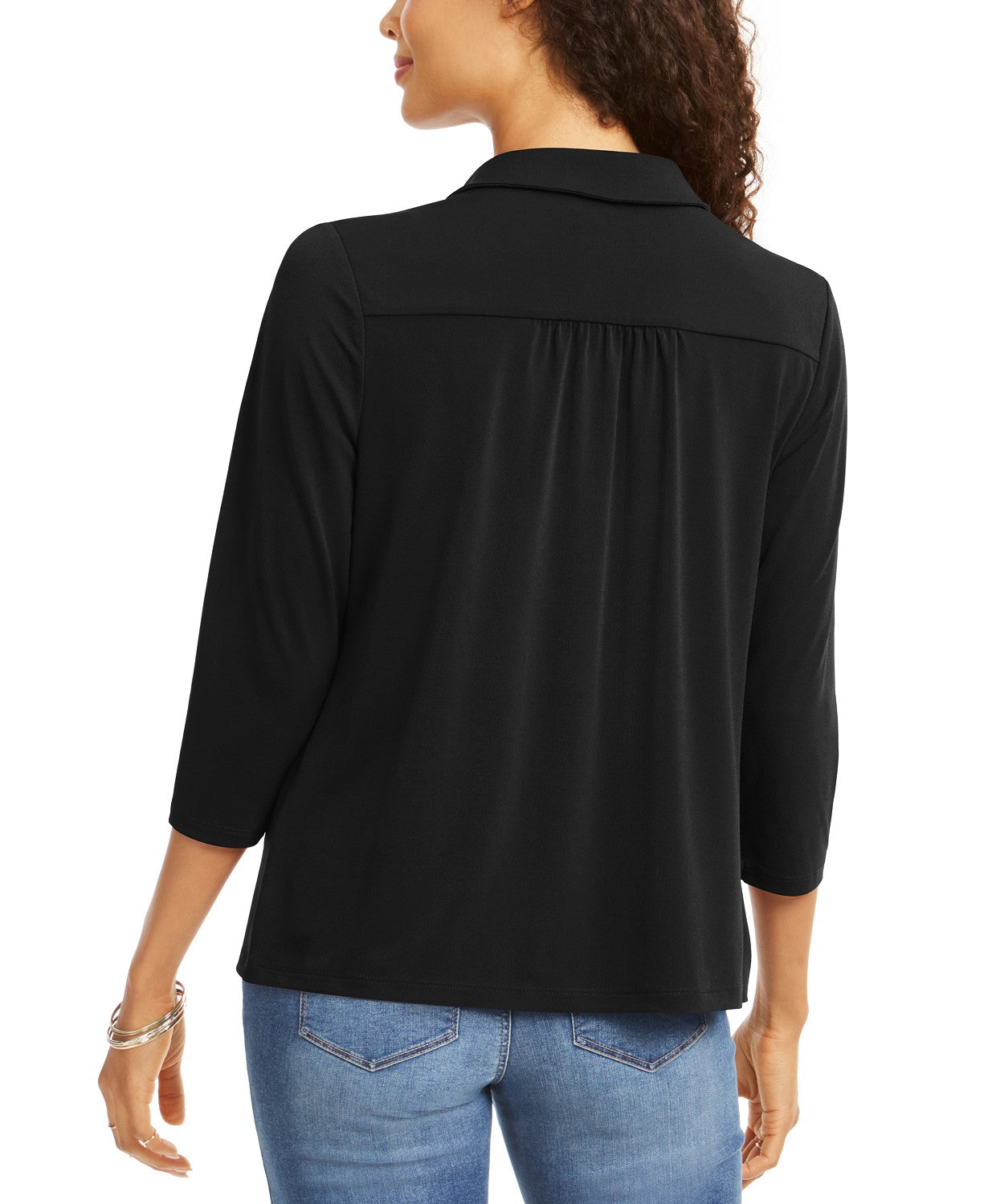 Charter Club Women's Knit Polo Shirt Black Size Small