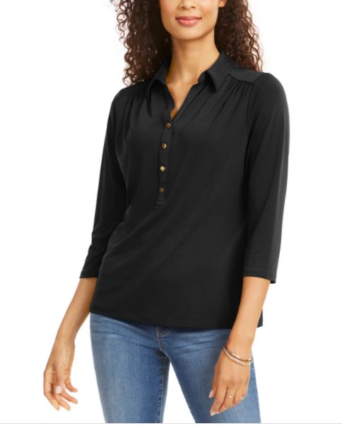 Charter Club Women's Knit Polo Shirt Black Size XX-Large