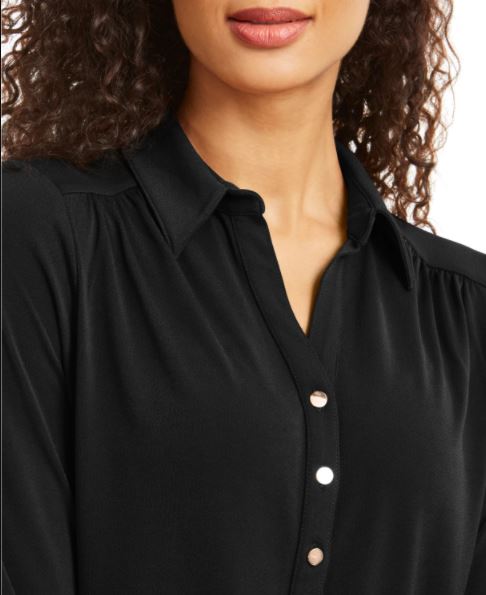 Charter Club Women's Knit Polo Shirt Black Size XX-Large