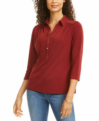 Charter Club Women's Knit Polo Shirt Carriage Wine Size Large
