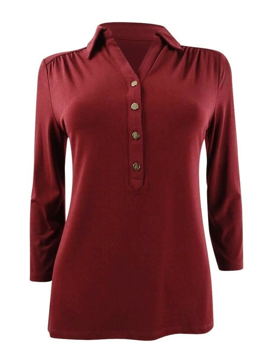 Charter Club Women's Knit Polo Shirt Carriage Wine Size Large