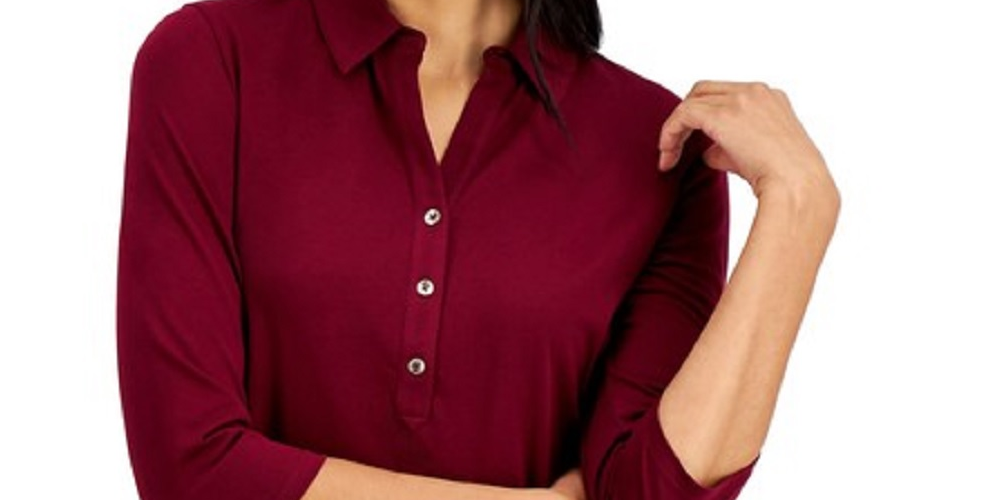 Charter Club Women's Knit Polo Shirt Wine Size Extra Small