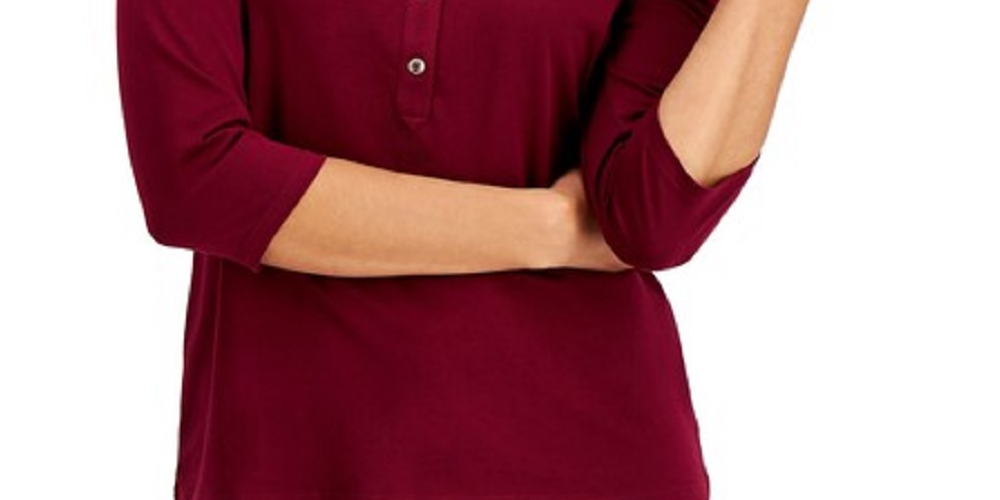 Charter Club Women's Knit Polo Shirt Wine Size Extra Small