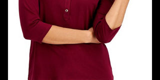 Charter Club Women's Knit Polo Shirt Wine Size Extra Small