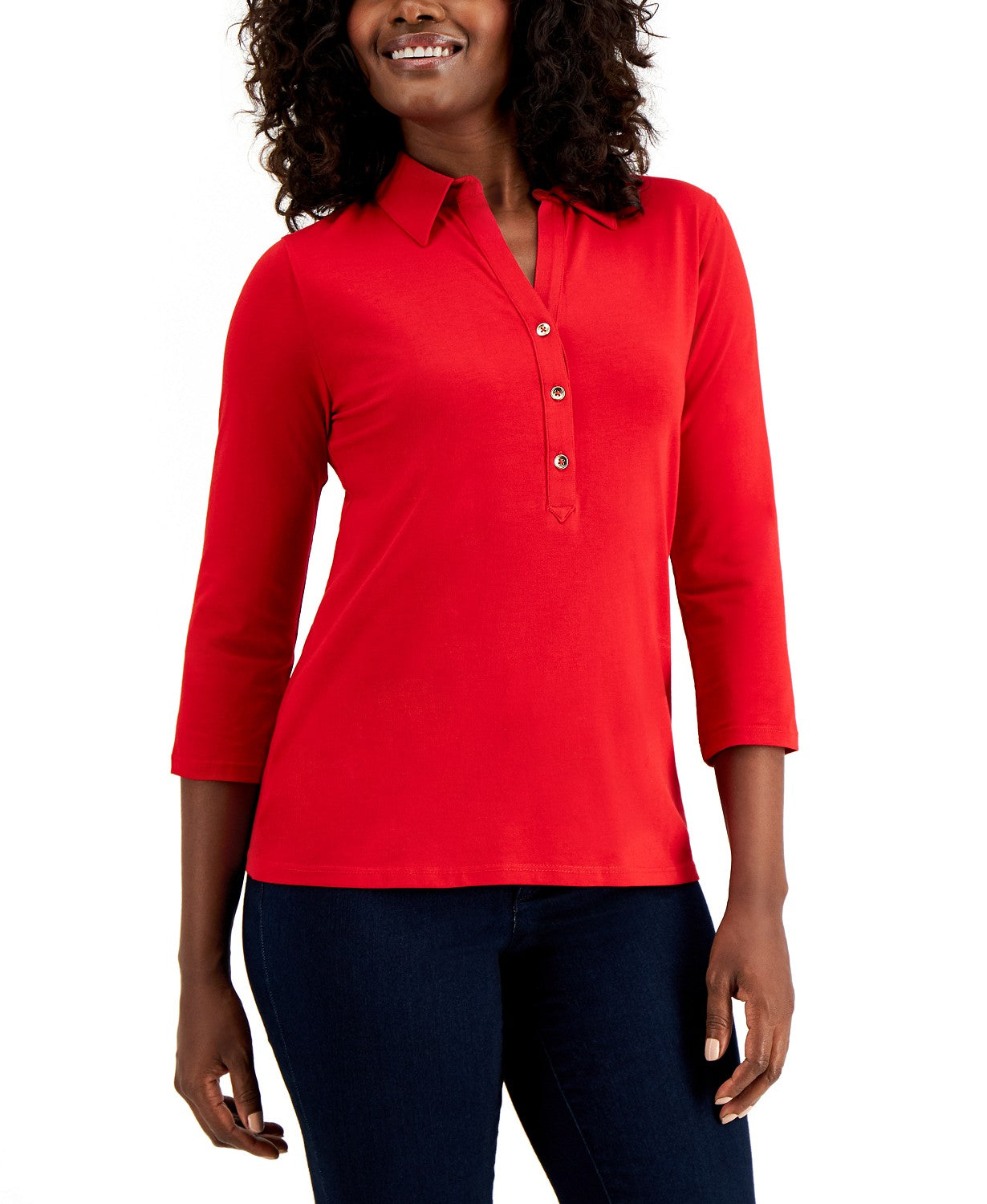 Charter Club Women's Knit Polo Shirt Red Size XX-Large