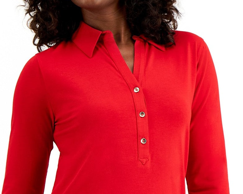 Charter Club Women's Knit Polo Shirt Red Size XX-Large