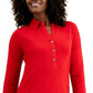 Charter Club Women's Knit Polo Shirt Red Button Size Medium