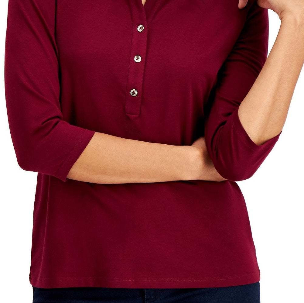 Charter Club Women's Knit Polo Shirt Red Size Small