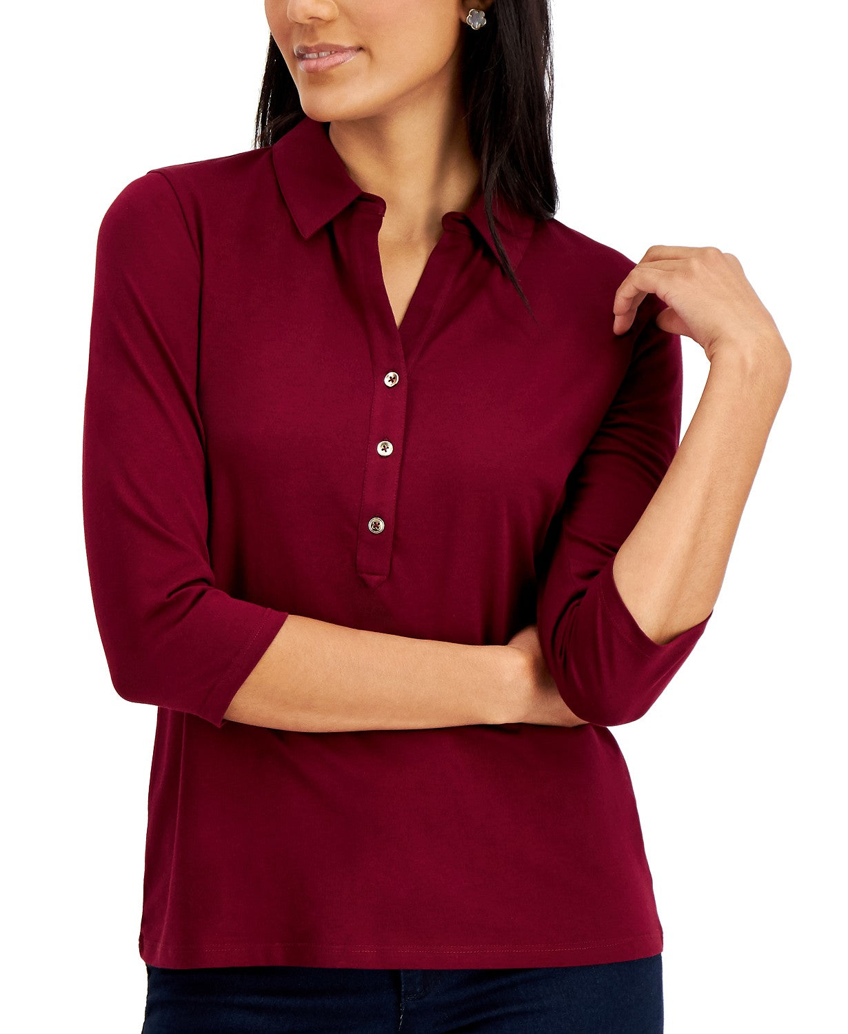 Charter Club Women's Knit Polo Shirt Wine Size X-Large