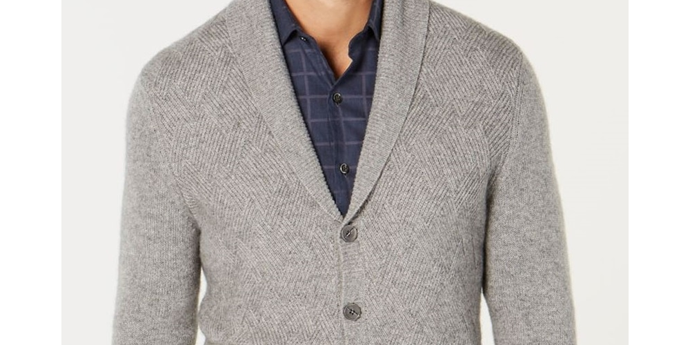 Tasso Elba Men's Cashmere Button Cardigan Med Gray Size Large