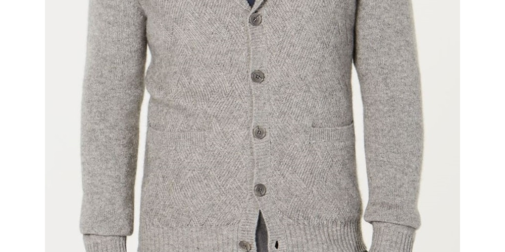 Tasso Elba Men's Cashmere Button Cardigan Med Gray Size Large