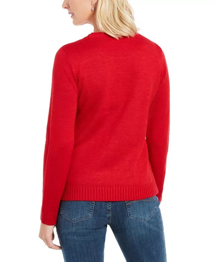 Karen Scott Women's Sequined Tangled Reindeer Sweater Red Size Extra Large