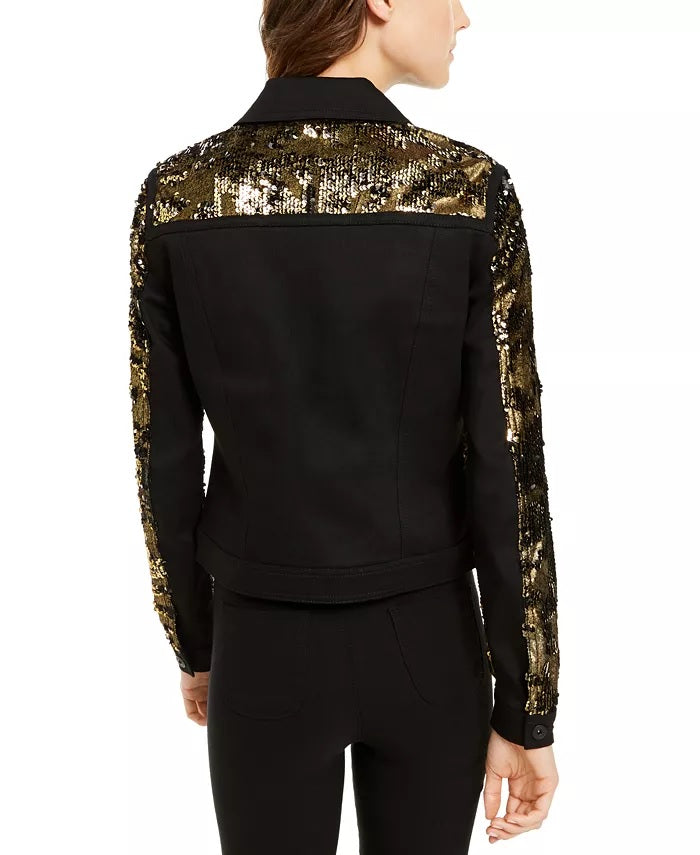 INC International Concepts Women's Black & Gold Sequin Jacket Deep Black Size Medium