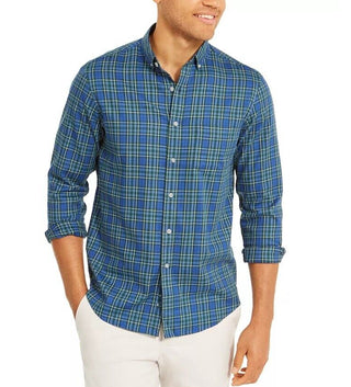 Club Room Men's Regular-Fit Performance Stretch Plaid Shirt Blue Size XX-Large