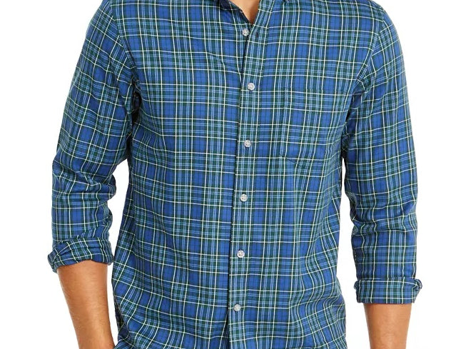 Club Room Men's Regular-Fit Performance Stretch Plaid Shirt Blue Size XX-Large