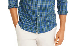 Club Room Men's Regular-Fit Performance Stretch Plaid Shirt Blue Size XX-Large
