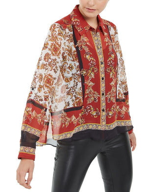 INC International ConceptsWomen's Petite Scarf Print Blouse Medium Red Size Petite