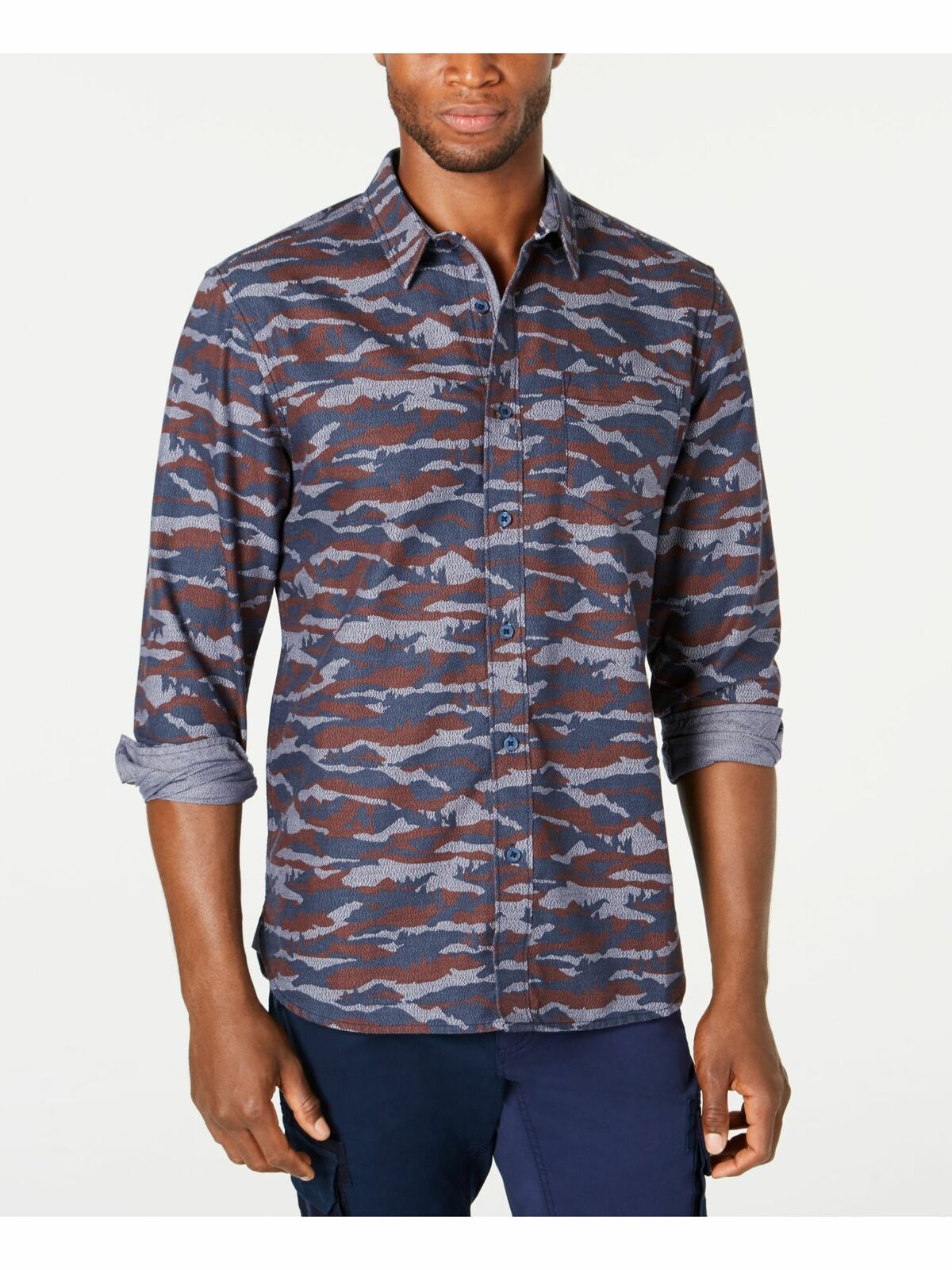American Ran Men's Printed Collared Dress Shirt Classic Size Medium