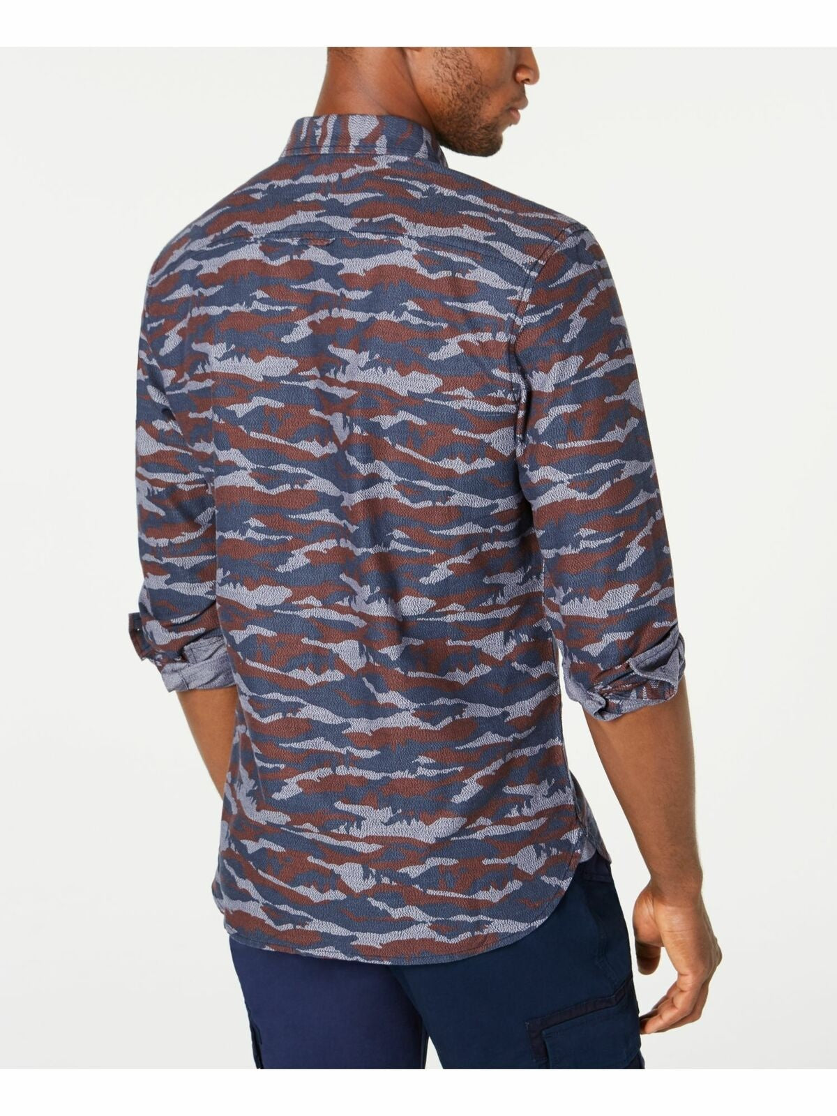 American Ran Men's Printed Collared Dress Shirt Classic Size Medium