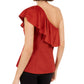 INC International Concepts Women's Faux-Suede One-Shoulder Ruffled Top Medium Red Size Medium