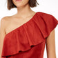 INC International Concepts Women's Faux-Suede One-Shoulder Ruffled Top Medium Red Size Medium