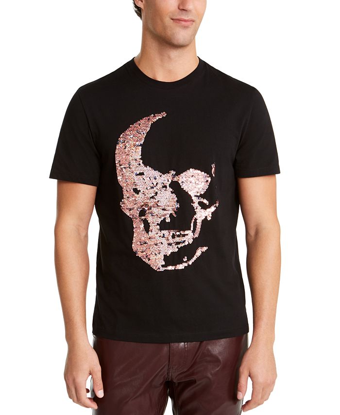 INC International Concepts Men's Renew Sequin Skull T-Shirt Deep Black Size Large