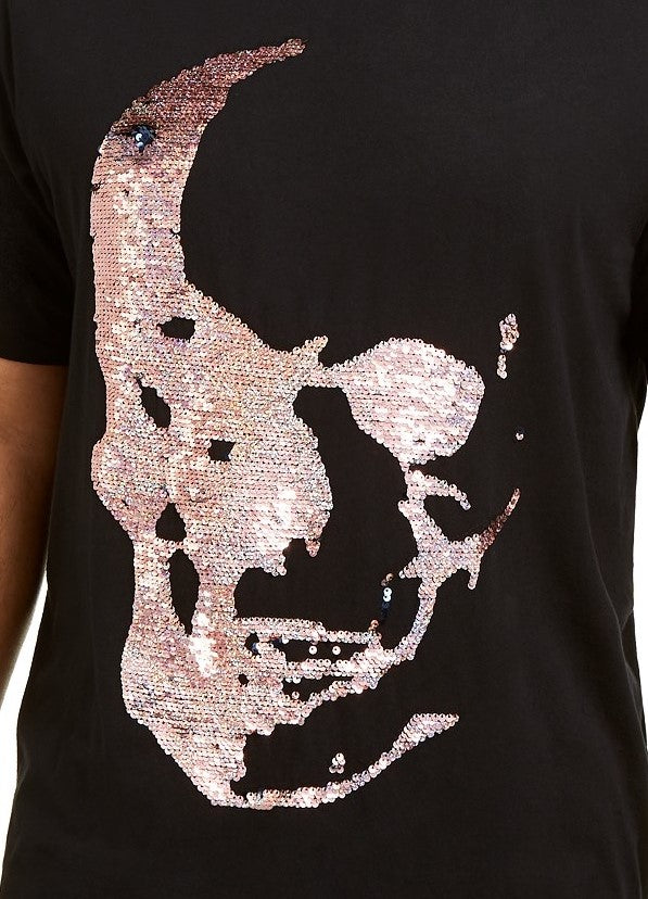 INC International Concepts Men's Big & Tall Renew Sequin Skull T-Shirt  Black Size X-Large