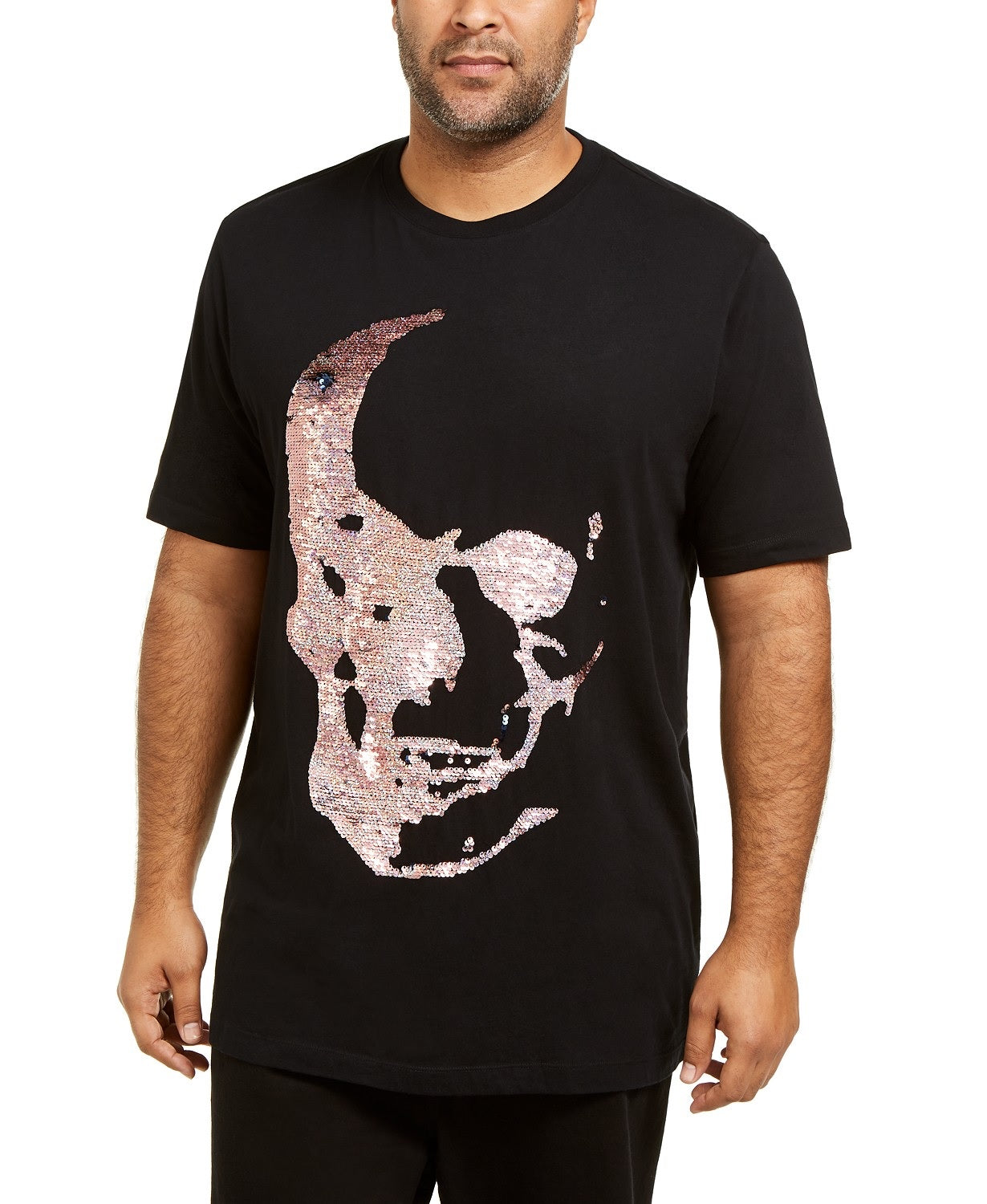 INC International Concepts Men's Big & Tall Renew Sequin Skull T-Shirt  Black Size 3 ExTra Large