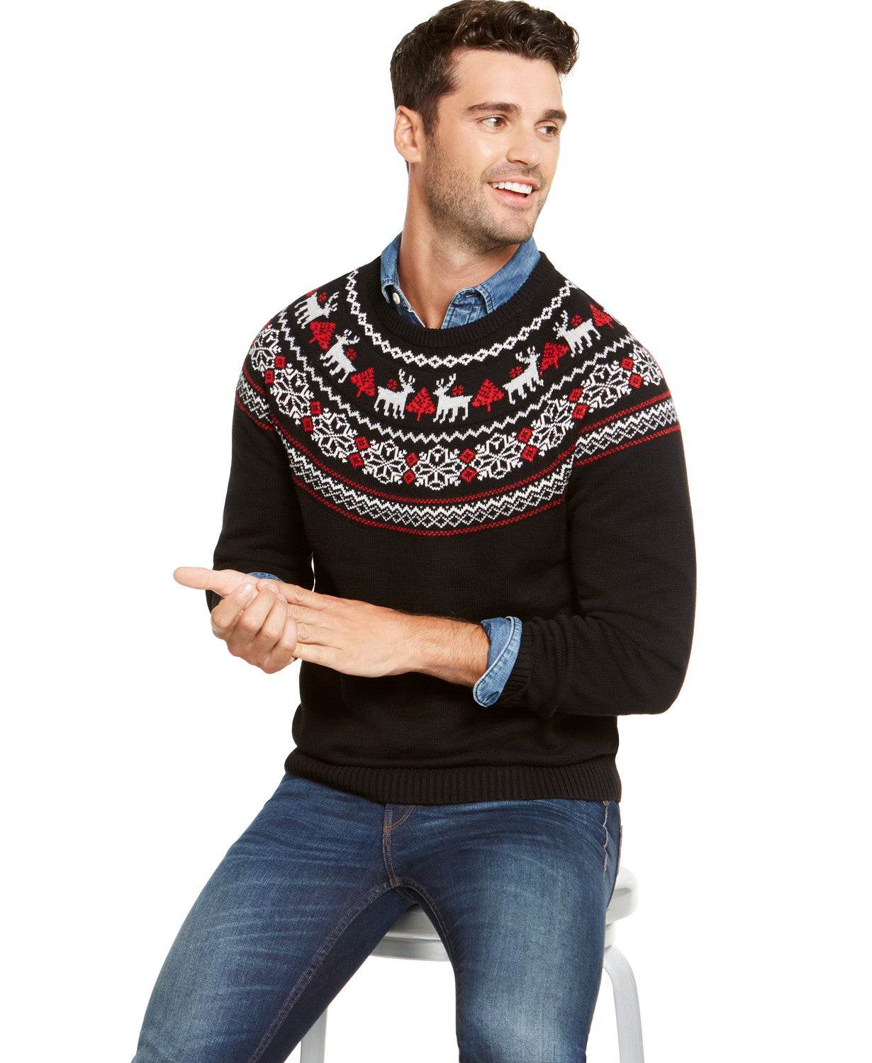 Charter Club Men's Fair-Isle Family Family Sweater Black Size Large