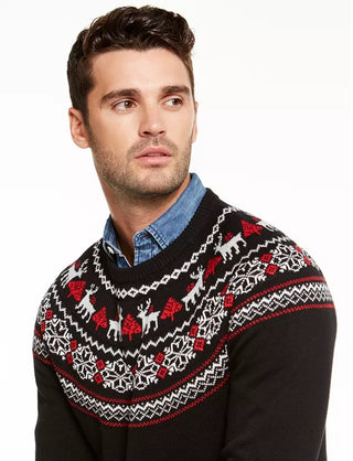 Charter Club Men's Fair-Isle Family Family Sweater Black Size Medium