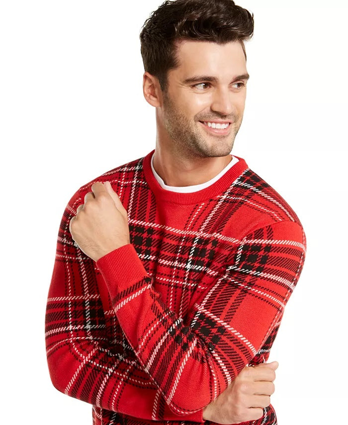 Charter Club Men's Plaid Family Sweater Red Size Small
