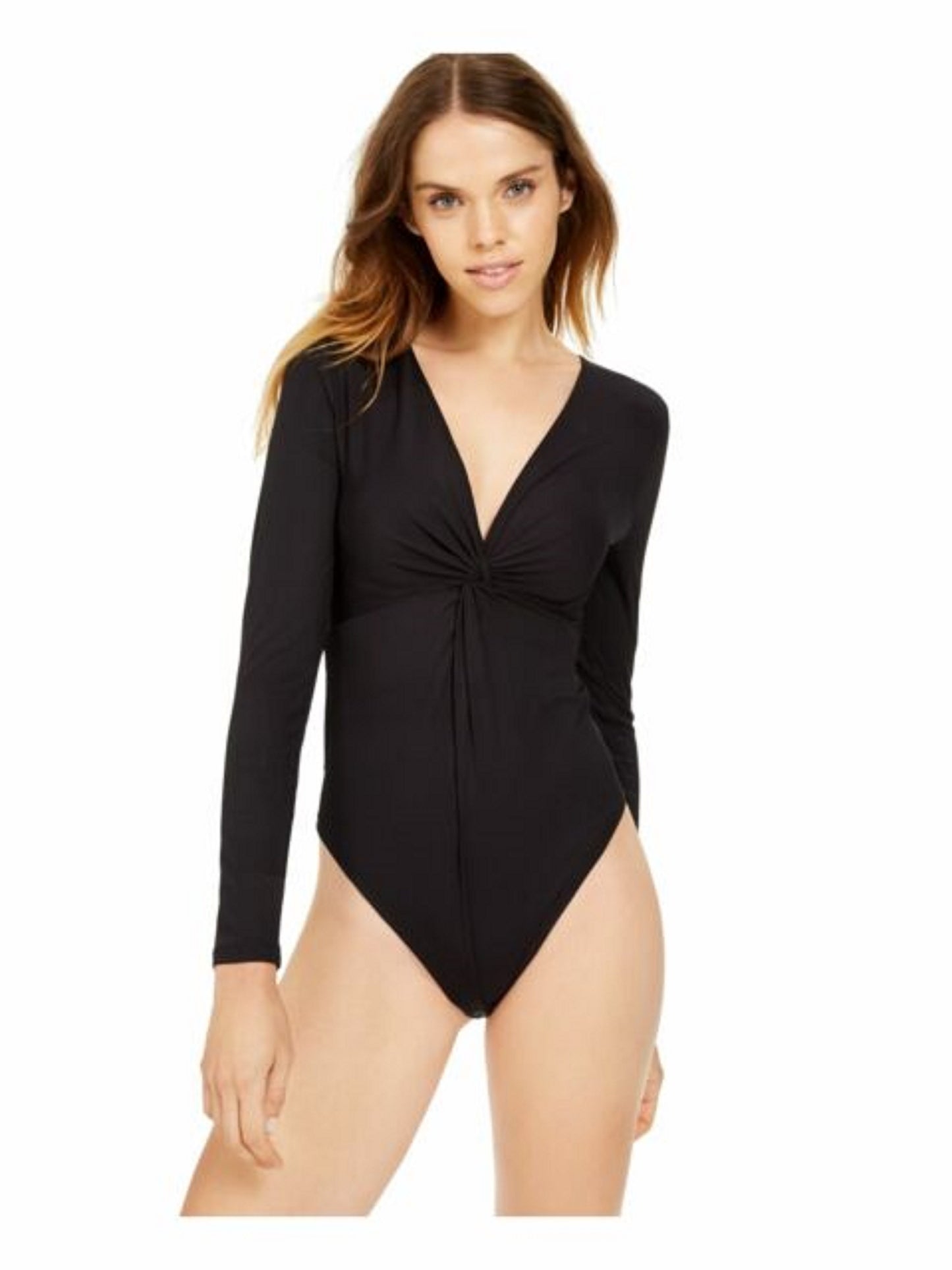 Bar III Women's Twisted Thong Bodysuit Black Size Medium