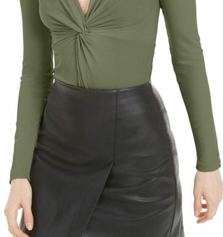 Bar III Women's Twisted Thong Bodysuit Green Size X-Large