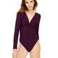 Bar III Women's Twisted Thong Bodysuit Black Currant Size Small