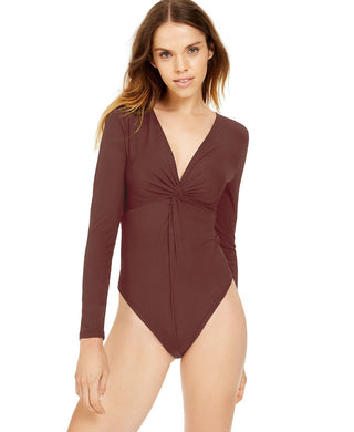 Bar III Women's Twisted Thong Bodysuit Pink Size X-Large