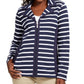Karen Scott Women's Sport French Terry Striped Jacket Blue Size Extra Large