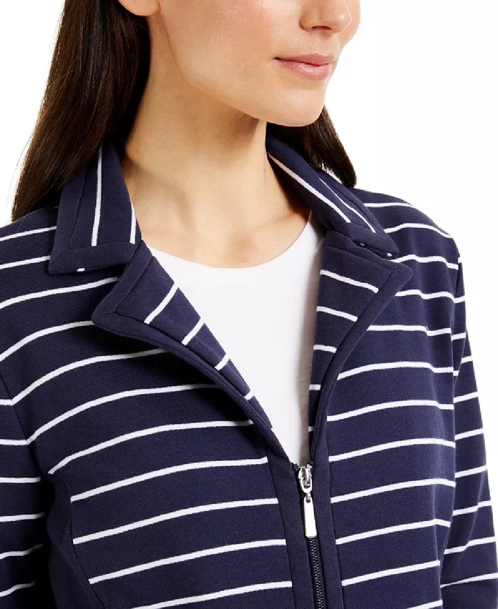 Karen Scott Women's Sport French Terry Striped Jacket Navy Size Large