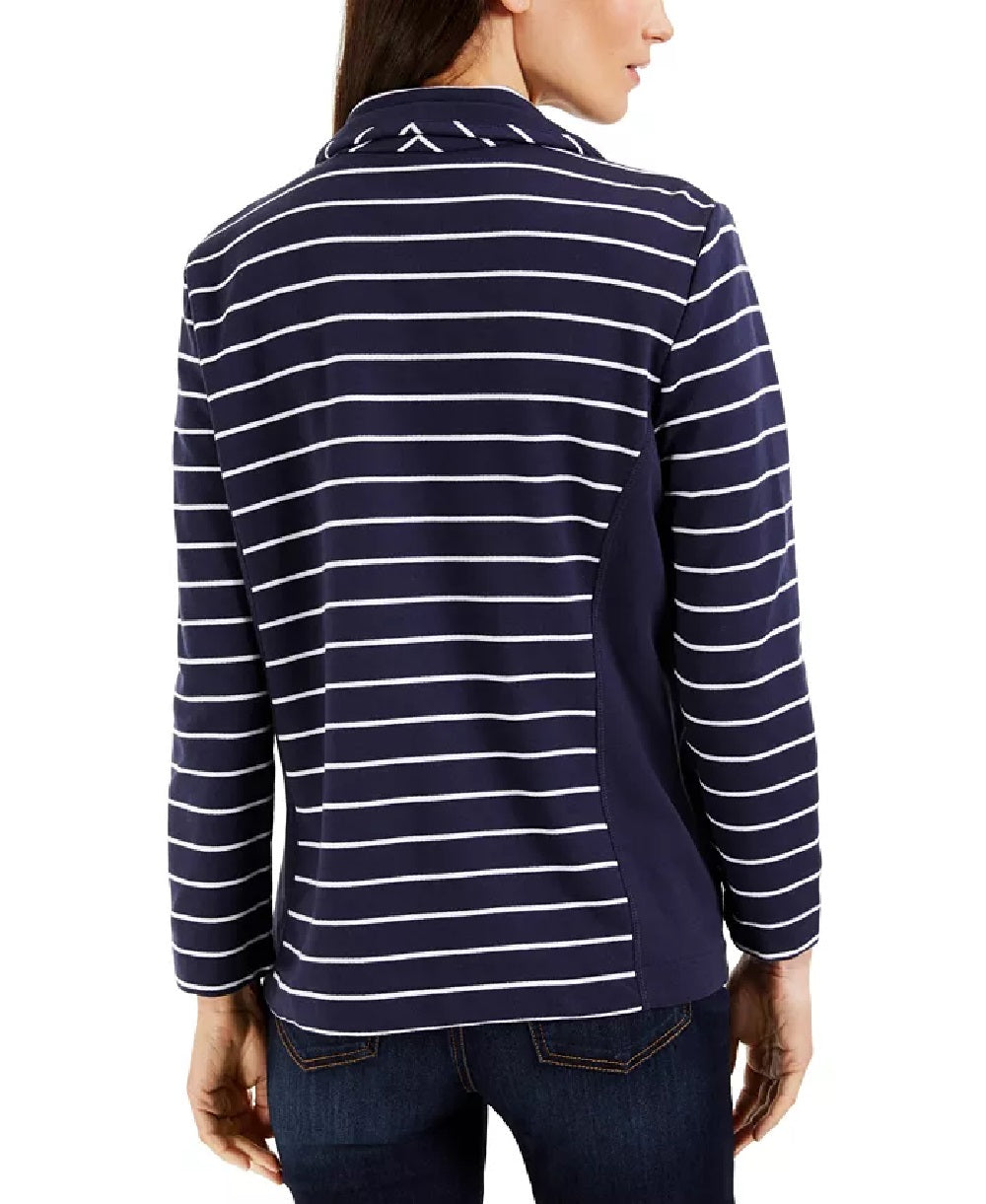 Karen Scott Women's Sport French Terry Striped Jacket Navy Size Medium