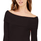 INC International Concepts Women's Off-The-Shoulder Ribbed Sweater Black Size Small