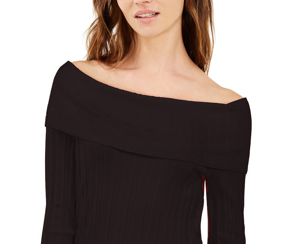 INC International Concepts Women's Off-The-Shoulder Ribbed Sweater Black Size Small