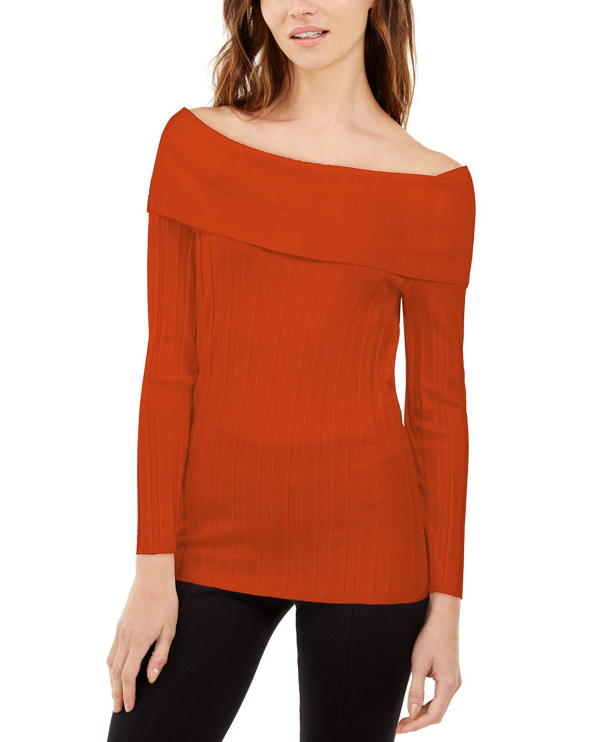 INC International Concepts Women's Off-The-Shoulder Ribbed Sweater Red Size Large