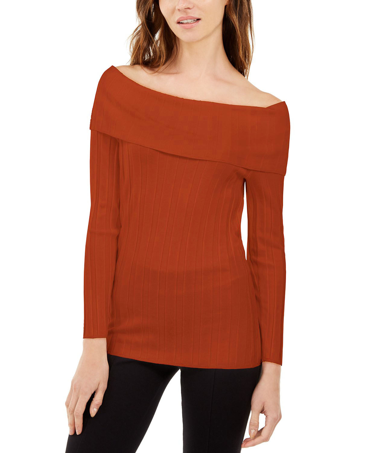 INC International Concepts Women's Off-The-Shoulder Ribbed Sweater Red Size Small