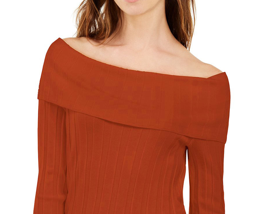 INC International Concepts Women's Off-The-Shoulder Ribbed Sweater Red Size Small