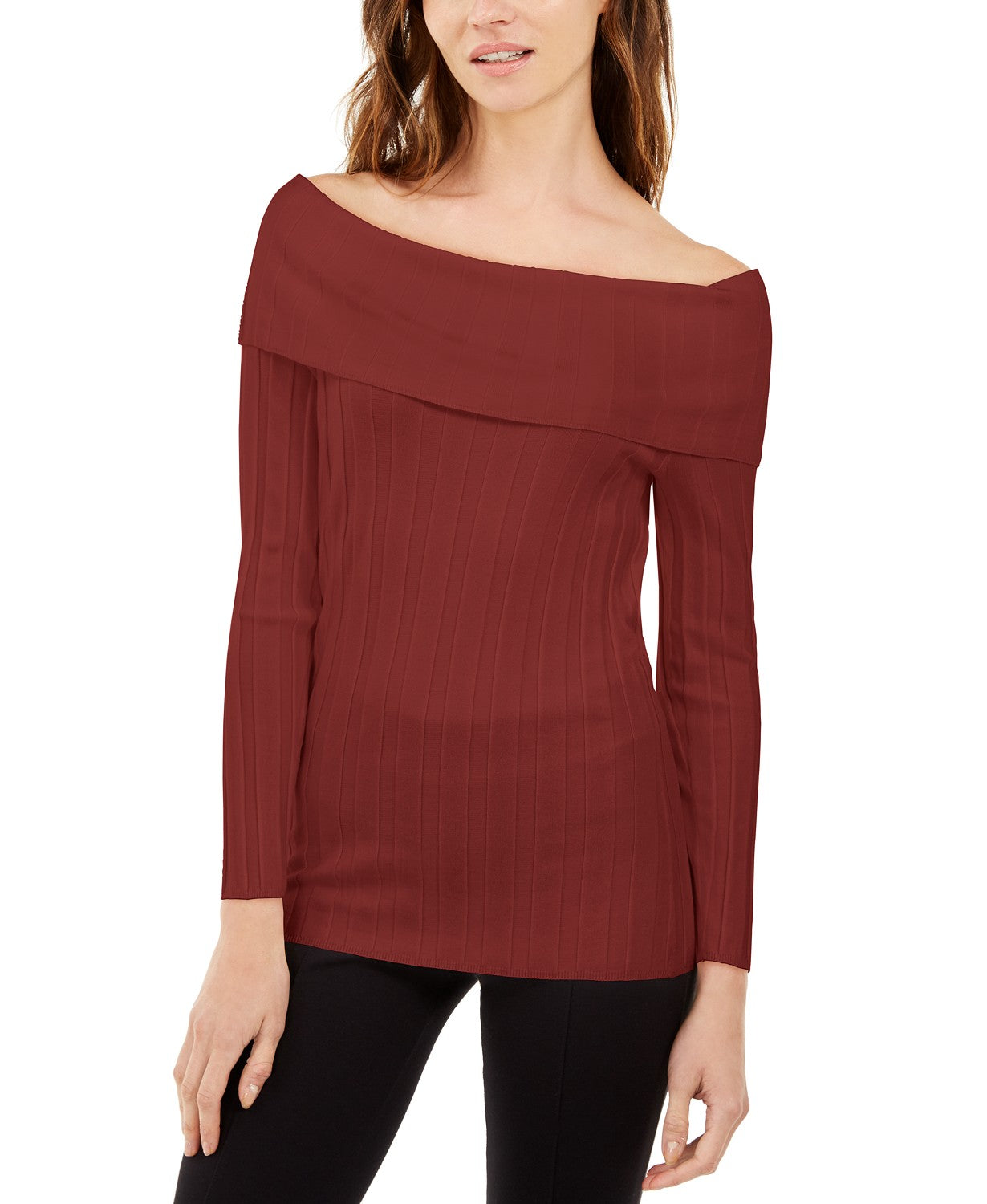 INC International Concepts Women's Off-The-Shoulder Ribbed Sweater  Red Size Extra Small