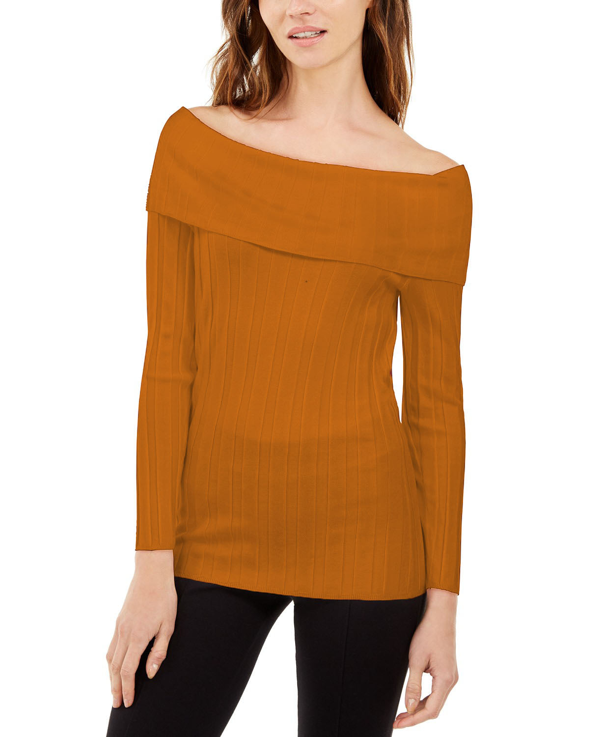 INC International Concepts Women's Off-The-Shoulder Ribbed Sweater Yellow Size X-Large